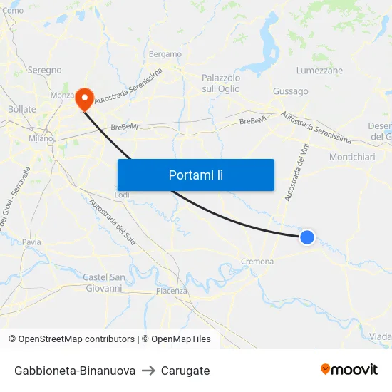 Gabbioneta-Binanuova to Carugate map