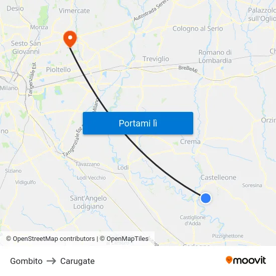 Gombito to Carugate map