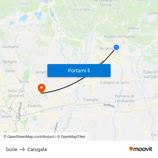 Gorle to Carugate map