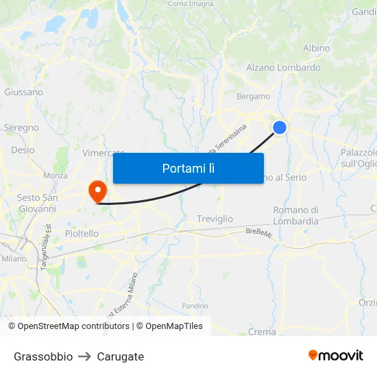Grassobbio to Carugate map
