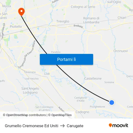Grumello Cremonese Ed Uniti to Carugate map