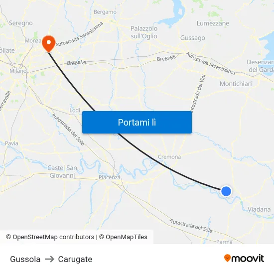 Gussola to Carugate map