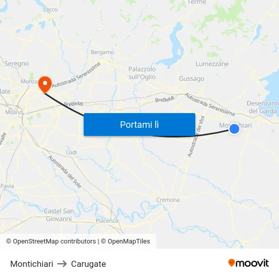 Montichiari to Carugate map