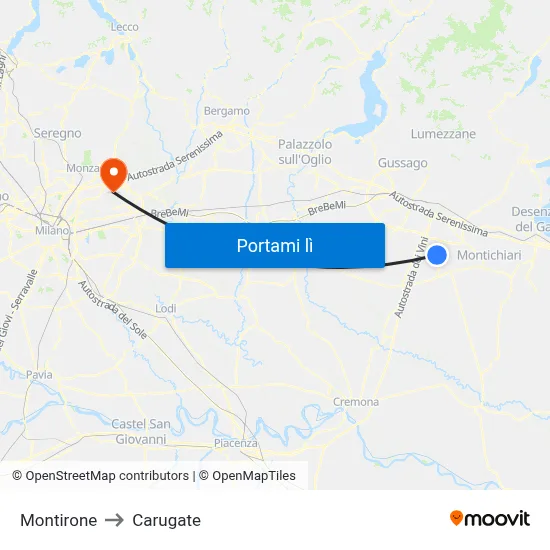 Montirone to Carugate map