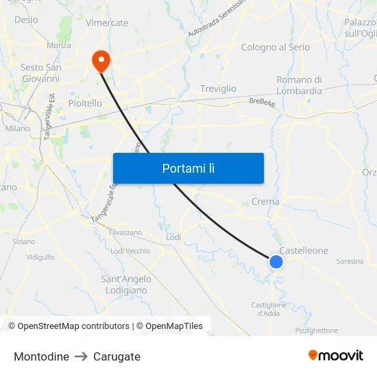 Montodine to Carugate map