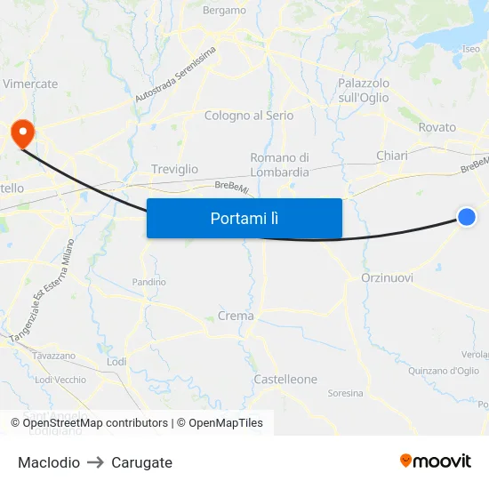 Maclodio to Carugate map