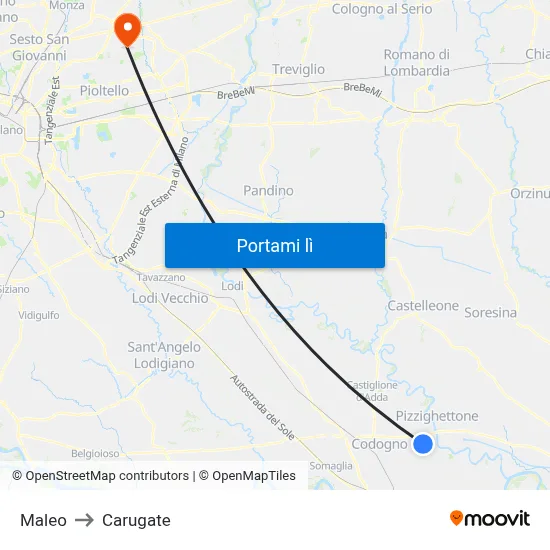 Maleo to Carugate map