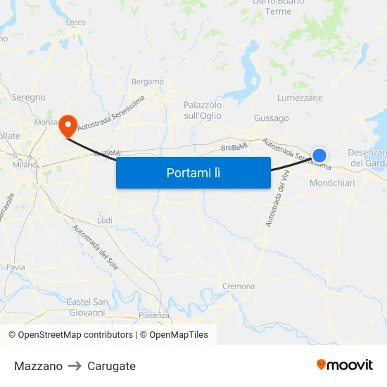 Mazzano to Carugate map