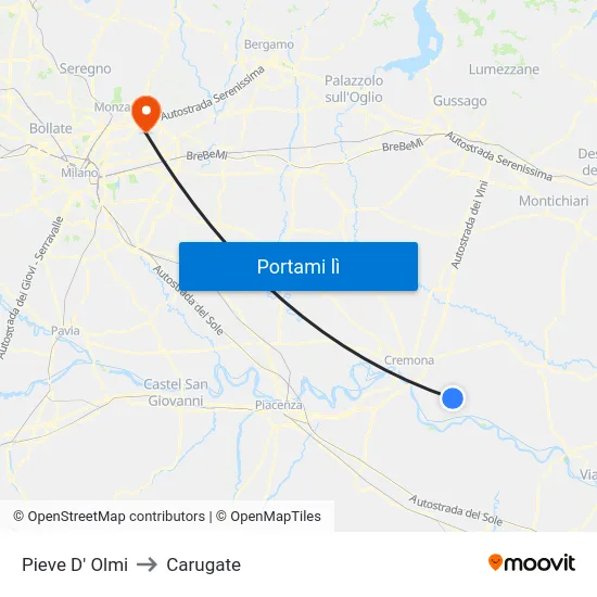 Pieve D' Olmi to Carugate map