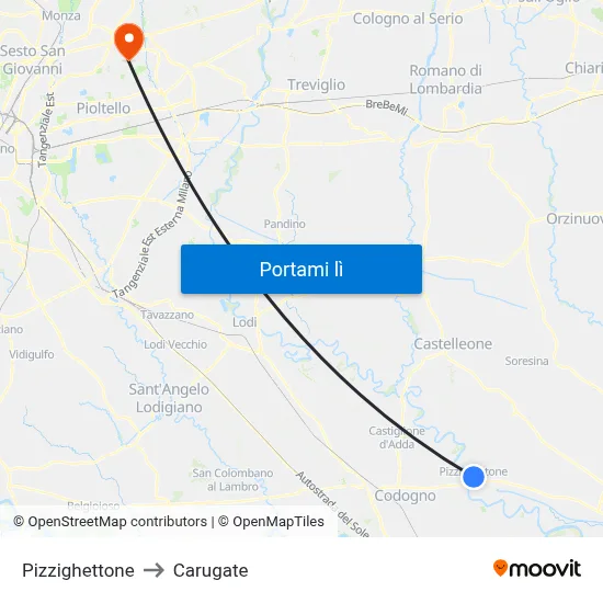 Pizzighettone to Carugate map