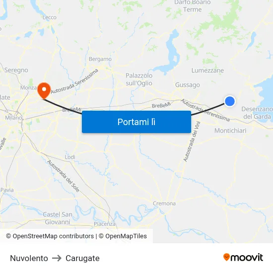 Nuvolento to Carugate map