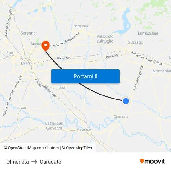 Olmeneta to Carugate map