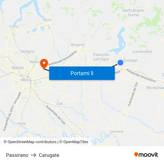 Passirano to Carugate map