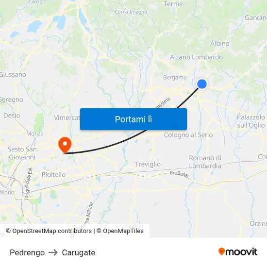 Pedrengo to Carugate map