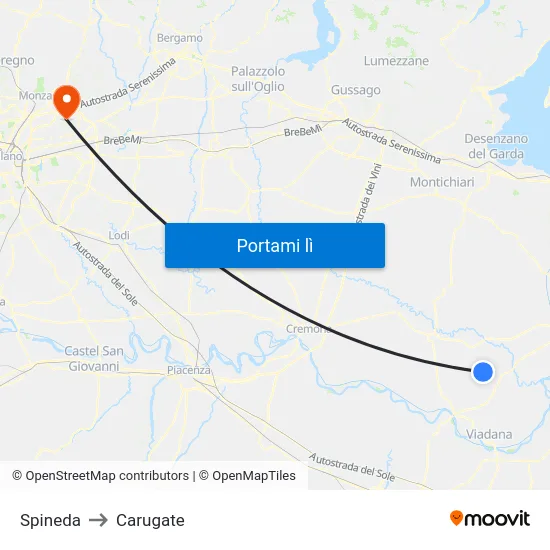 Spineda to Carugate map