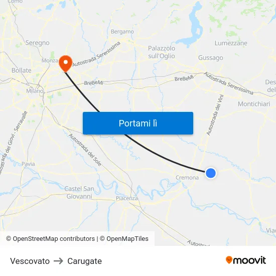 Vescovato to Carugate map