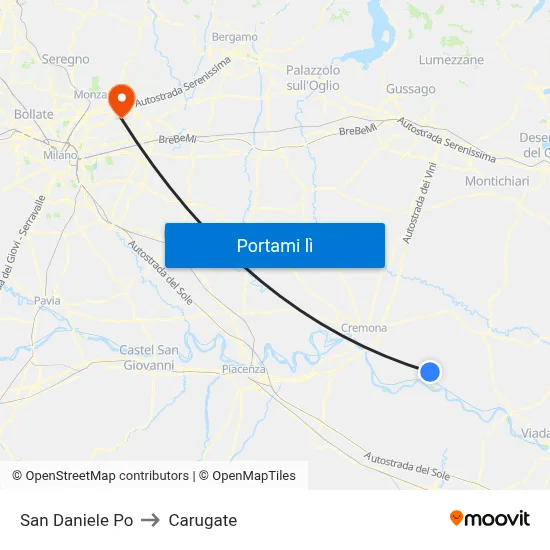 San Daniele Po to Carugate map