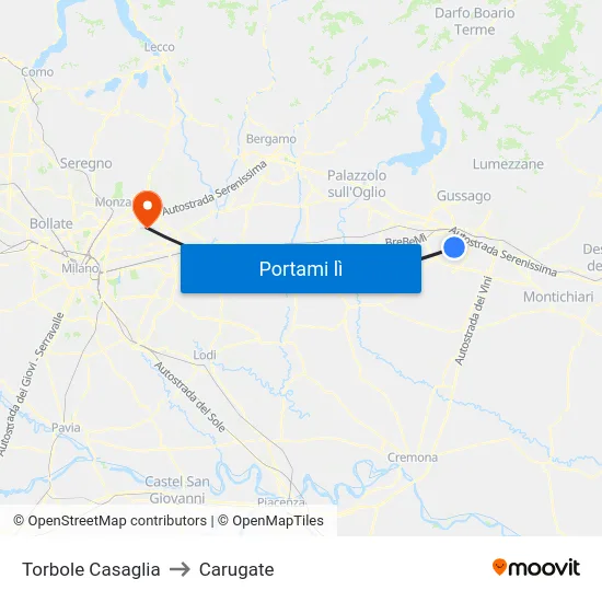 Torbole Casaglia to Carugate map