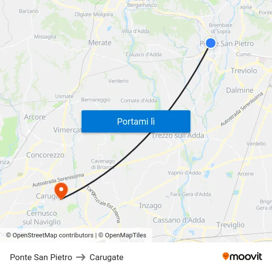 Ponte San Pietro to Carugate map