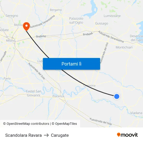 Scandolara Ravara to Carugate map