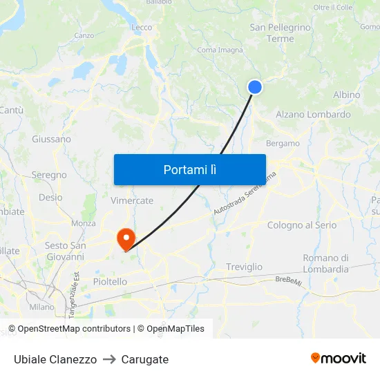 Ubiale Clanezzo to Carugate map