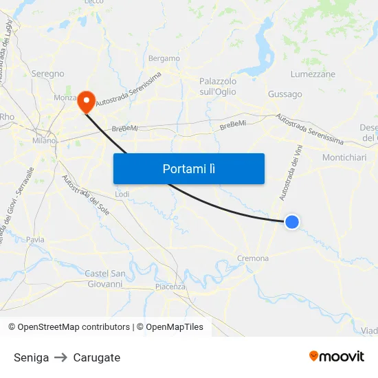 Seniga to Carugate map