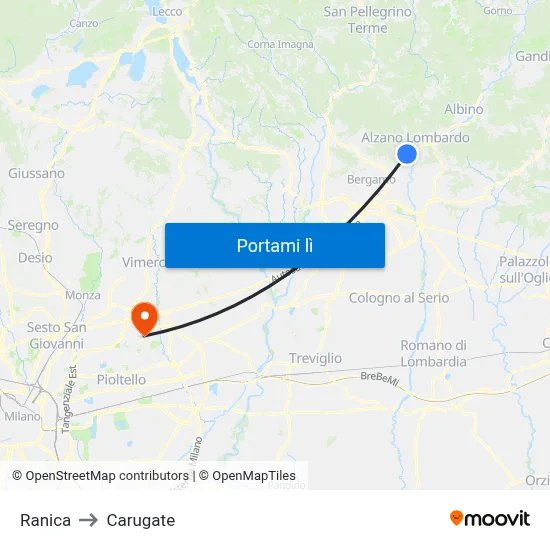 Ranica to Carugate map