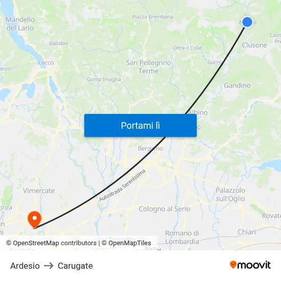 Ardesio to Carugate map