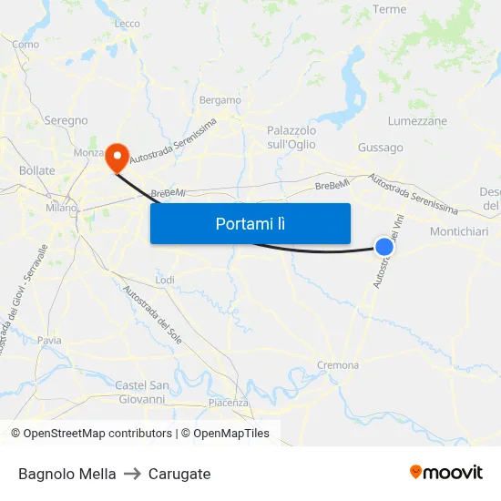 Bagnolo Mella to Carugate map