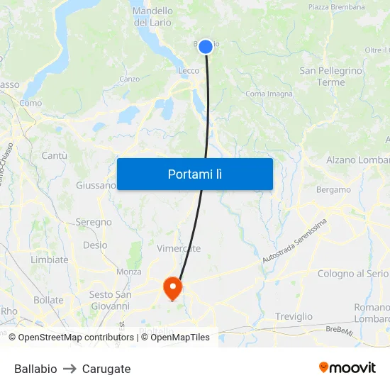 Ballabio to Carugate map