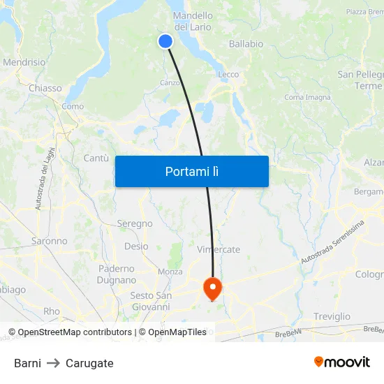 Barni to Carugate map