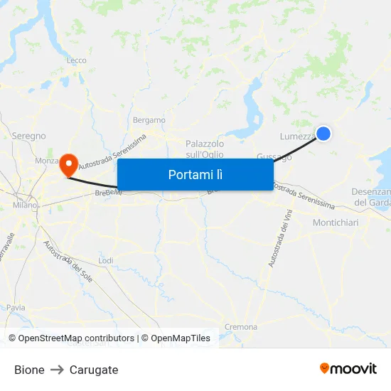 Bione to Carugate map