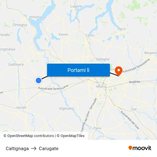Caltignaga to Carugate map