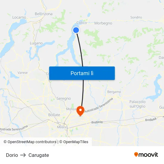 Dorio to Carugate map