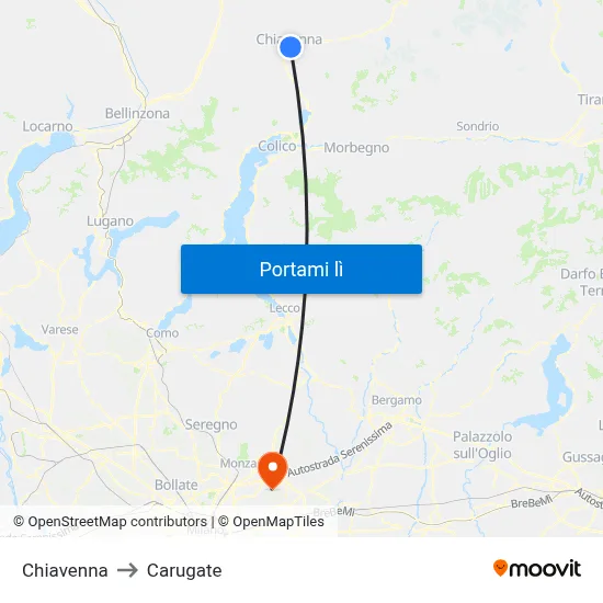 Chiavenna to Carugate map