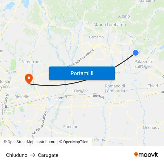 Chiuduno to Carugate map