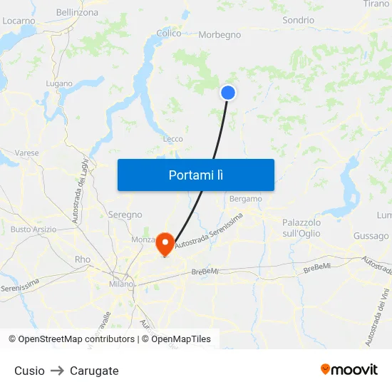 Cusio to Carugate map