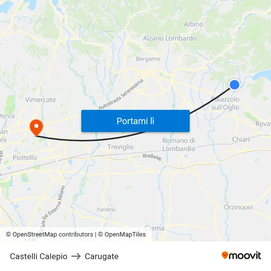 Castelli Calepio to Carugate map