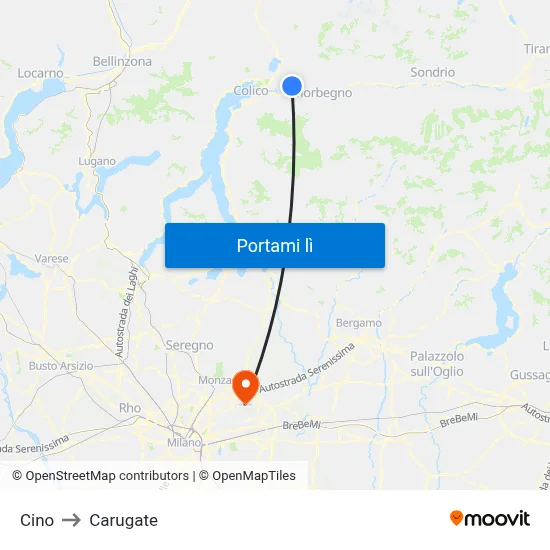 Cino to Carugate map