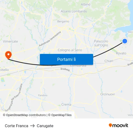 Corte Franca to Carugate map