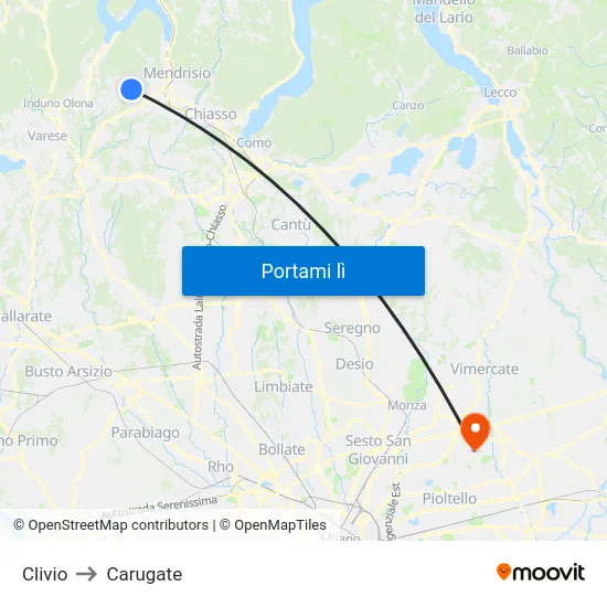Clivio to Carugate map