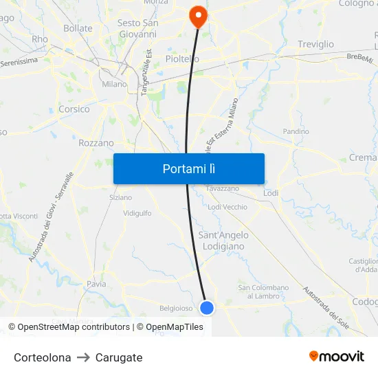 Corteolona to Carugate map