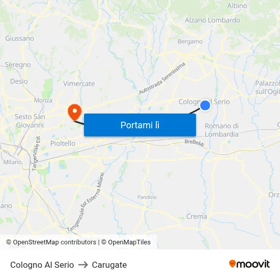 Cologno Al Serio to Carugate map