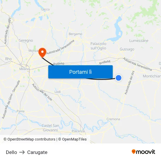 Dello to Carugate map