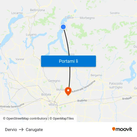 Dervio to Carugate map
