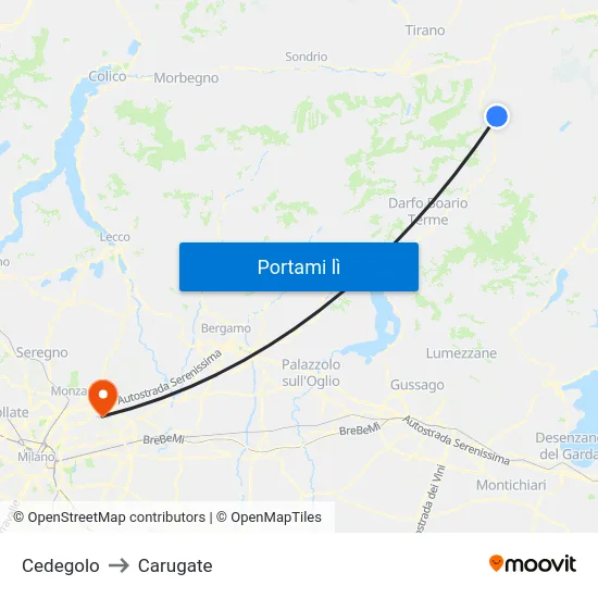 Cedegolo to Carugate map
