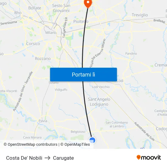 Costa De' Nobili to Carugate map