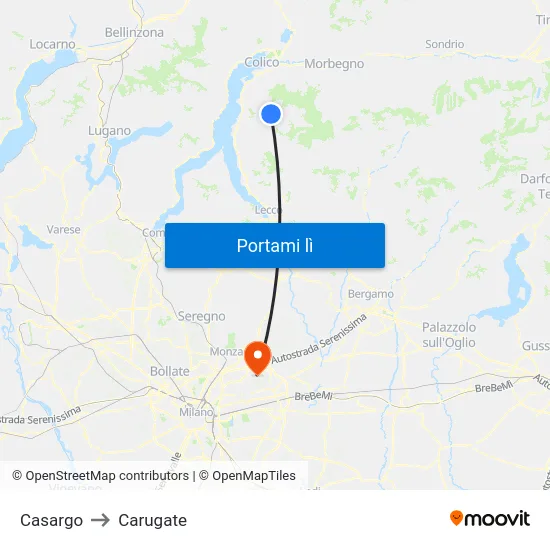 Casargo to Carugate map