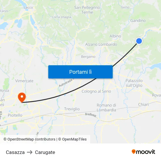 Casazza to Carugate map