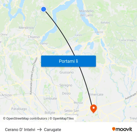 Cerano D' Intelvi to Carugate map